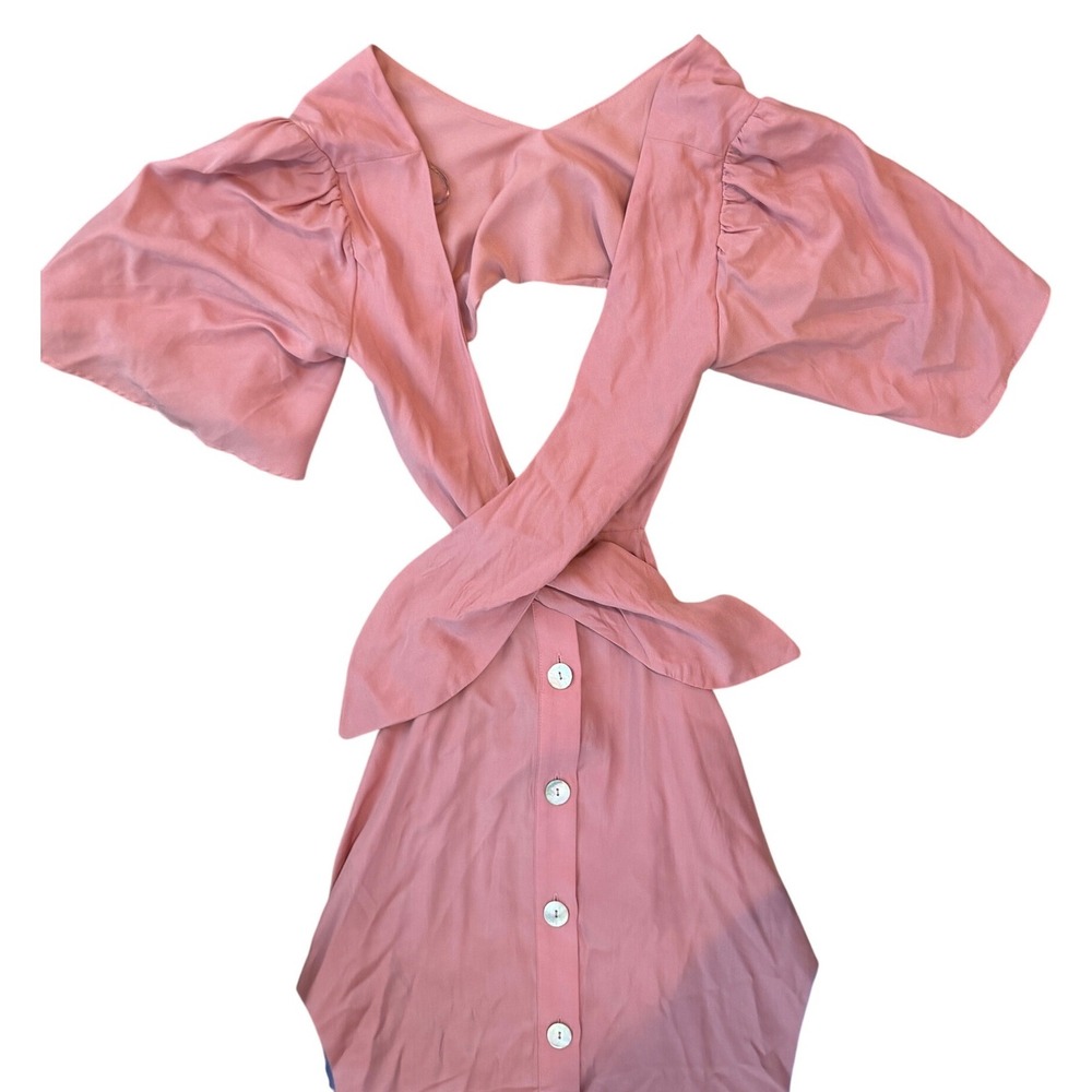 Zara Pink Cut‎ Out Tie Front Flutter Sleeve Midi Dress Women Size Small - Picture 7 of 9